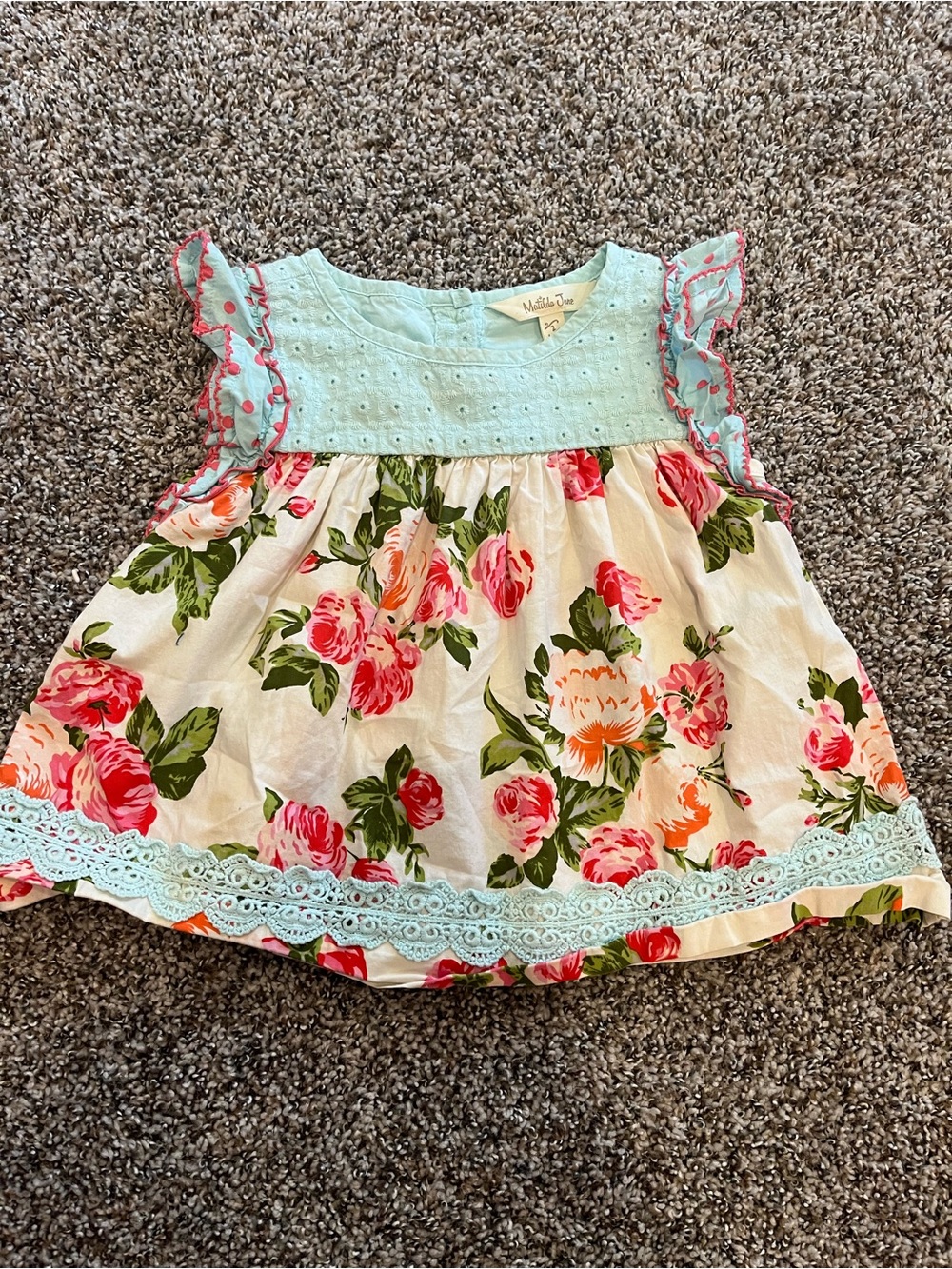 Matilda Jane Aqua & Pink Floral Eyelet Ruffle Top